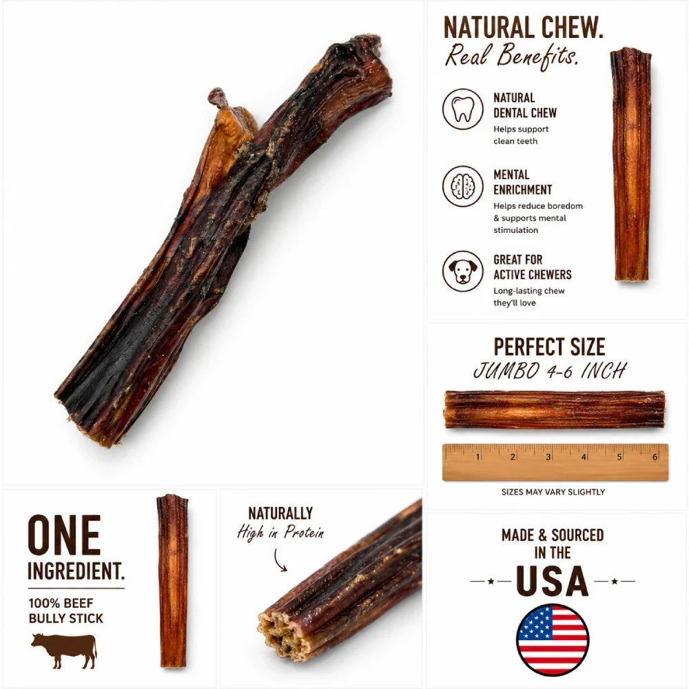 Joyride's Kitchen USA Jumbo Beef Bully Sticks Dehydrated Dog Treats