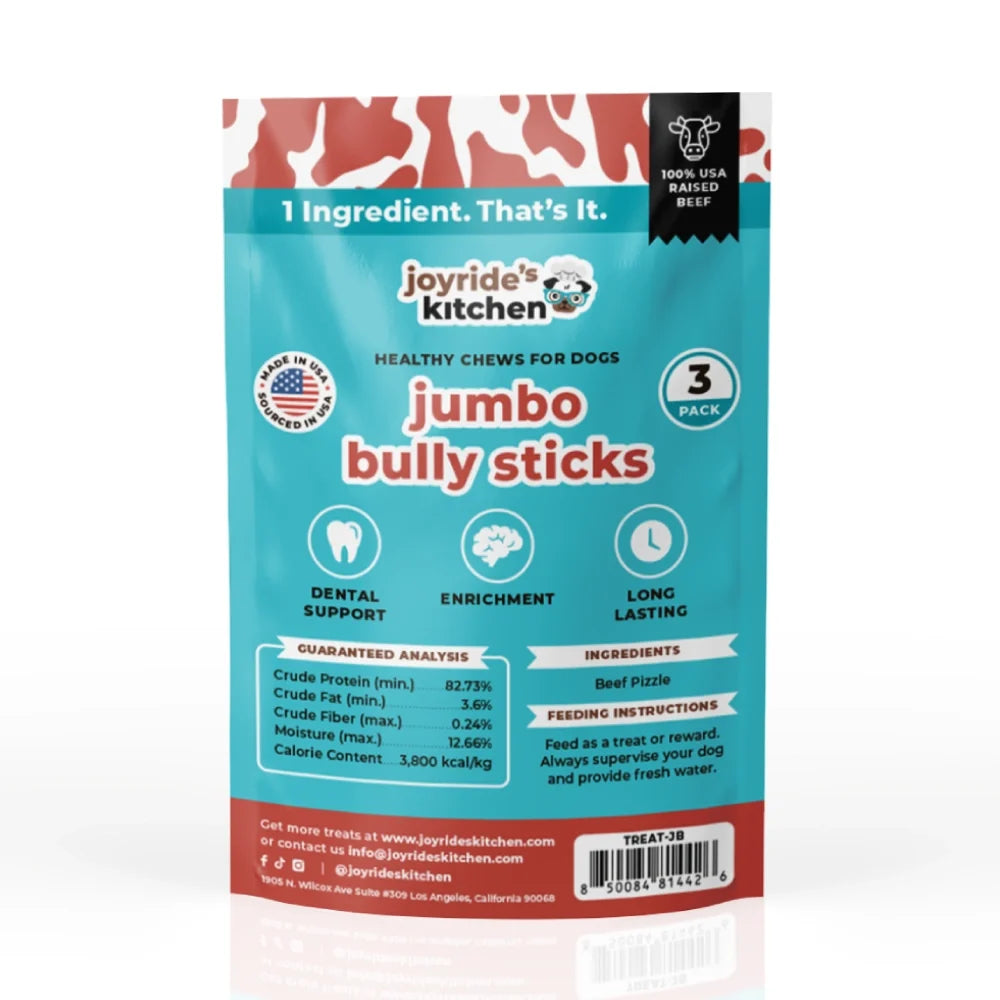 Joyride's Kitchen USA Jumbo Beef Bully Sticks Dehydrated Dog Treats
